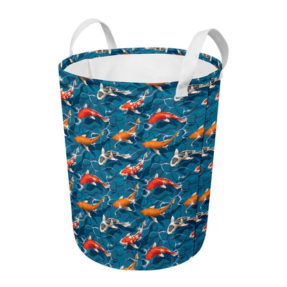 Koi Fish Pattern Print Round Laundry Basket