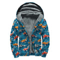 Koi Fish Pattern Print Sherpa Lined Zip Up Hoodie