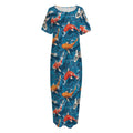 Koi Fish Pattern Print Short Sleeve Long Nightdress