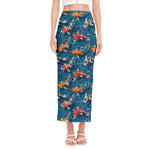 Koi Fish Pattern Print Side Slit Maxi Skirt