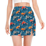 Koi Fish Pattern Print Side Slit Mini Skirt