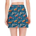 Koi Fish Pattern Print Side Slit Mini Skirt