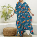 Koi Fish Pattern Print Silk V-Neck Kaftan Dress