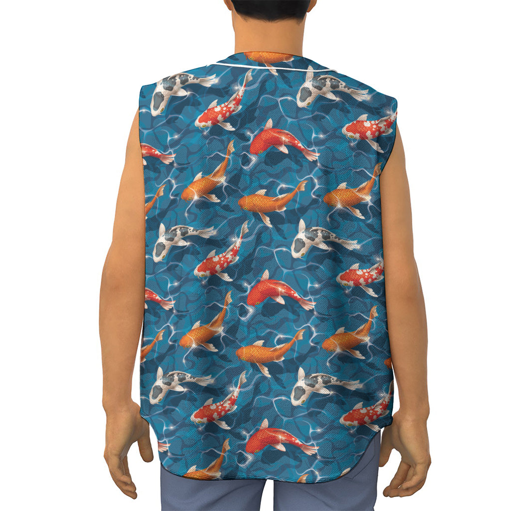 Koi Fish Pattern Print Sleeveless Baseball Jersey