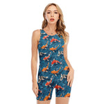 Koi Fish Pattern Print Sleeveless One Piece Swimsuit