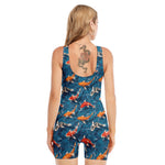 Koi Fish Pattern Print Sleeveless One Piece Swimsuit
