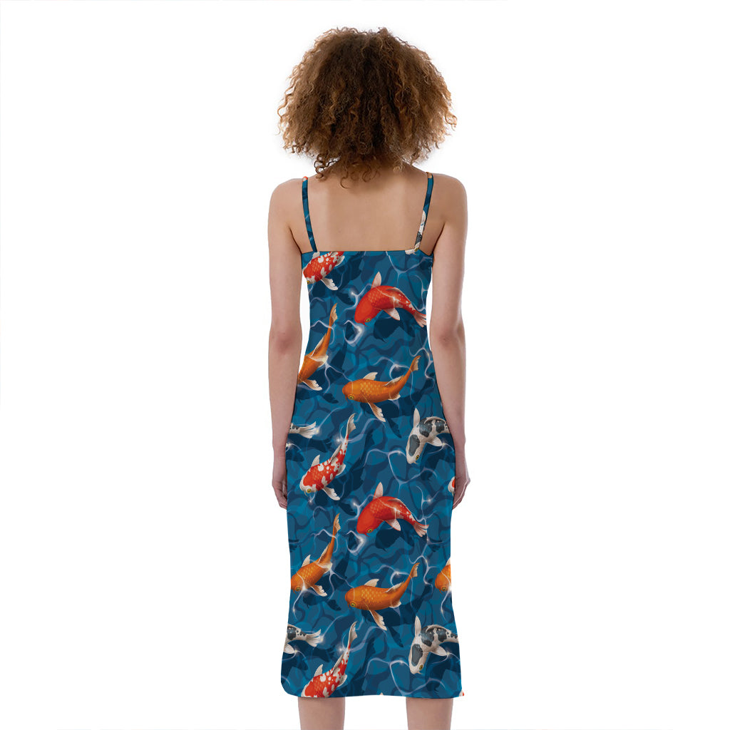 Koi Fish Pattern Print Slim Fit Midi Cami Dress