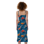 Koi Fish Pattern Print Slim Fit Midi Cami Dress