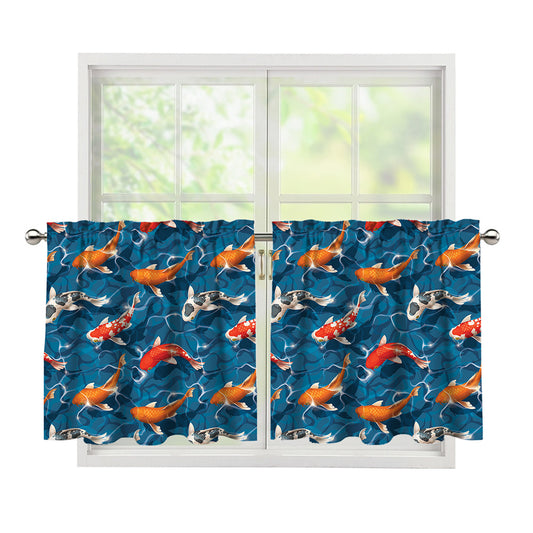 Koi Fish Pattern Print Tier Curtains