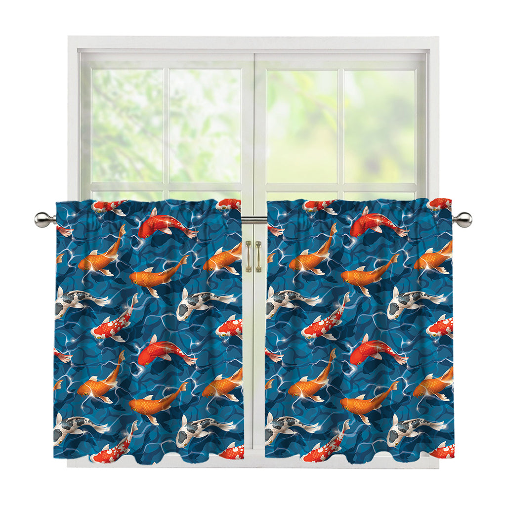 Koi Fish Pattern Print Tier Curtains