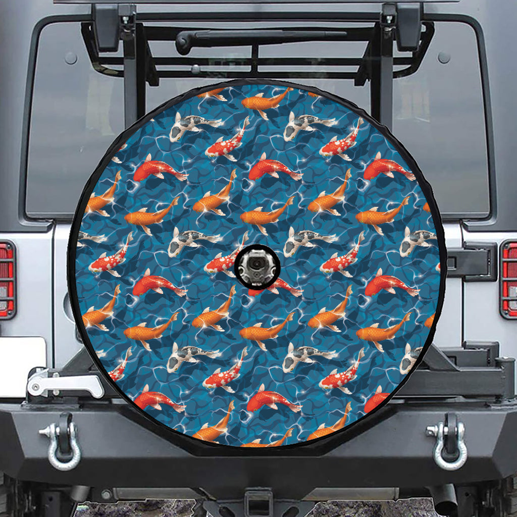 Koi Fish Pattern Print Tire Cover With Camera Hole