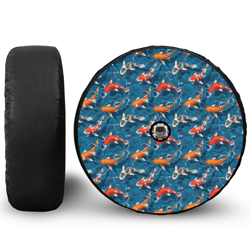 Koi Fish Pattern Print Tire Cover With Camera Hole