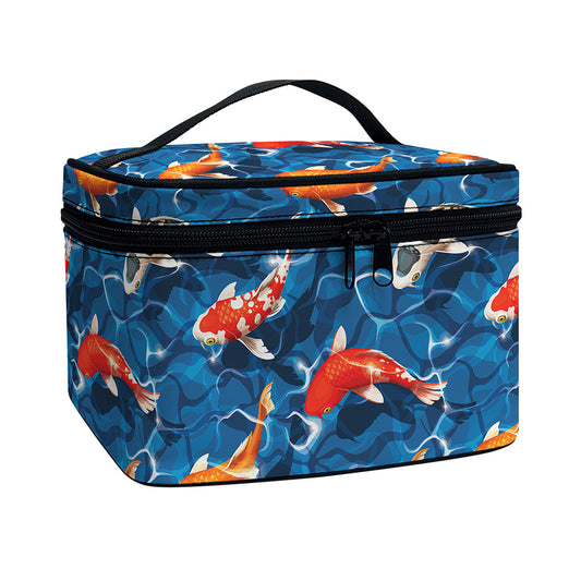 Koi Fish Pattern Print Travel Makeup Bag