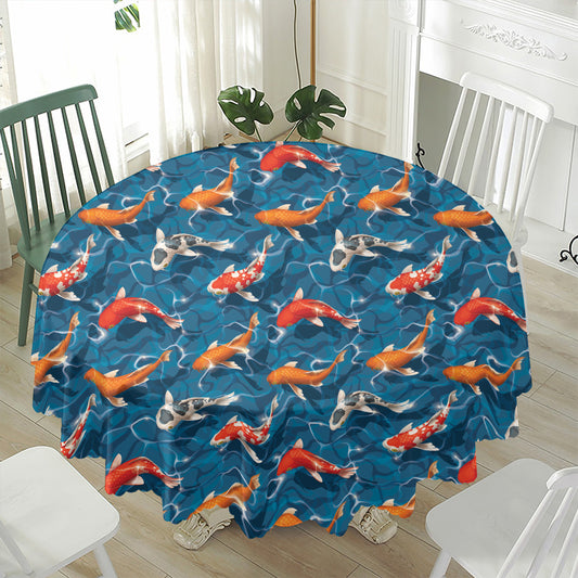 Koi Fish Pattern Print Waterproof Round Tablecloth