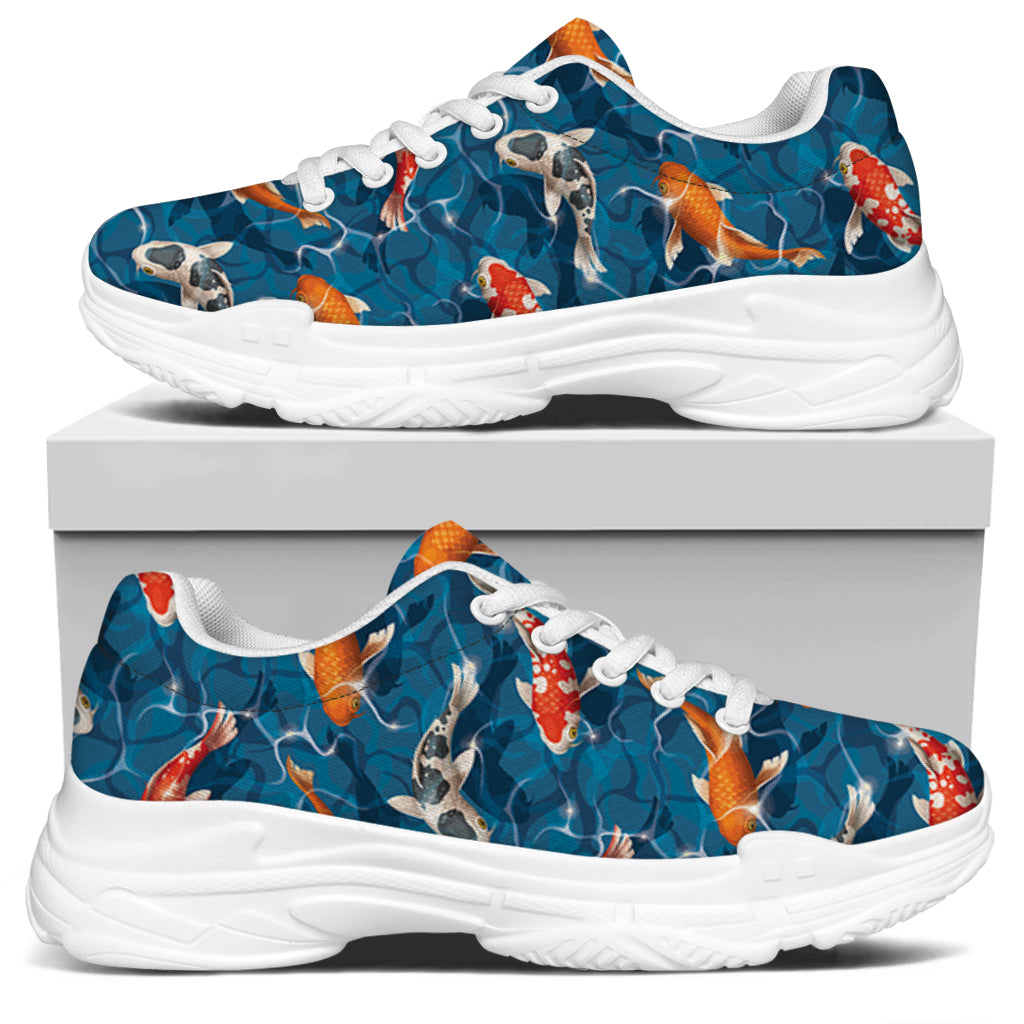 Koi Fish Pattern Print White Chunky Shoes