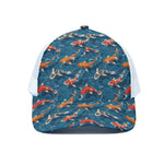 Koi Fish Pattern Print White Mesh Trucker Cap