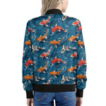 Koi Fish Pattern Print Women's Bomber Jacket