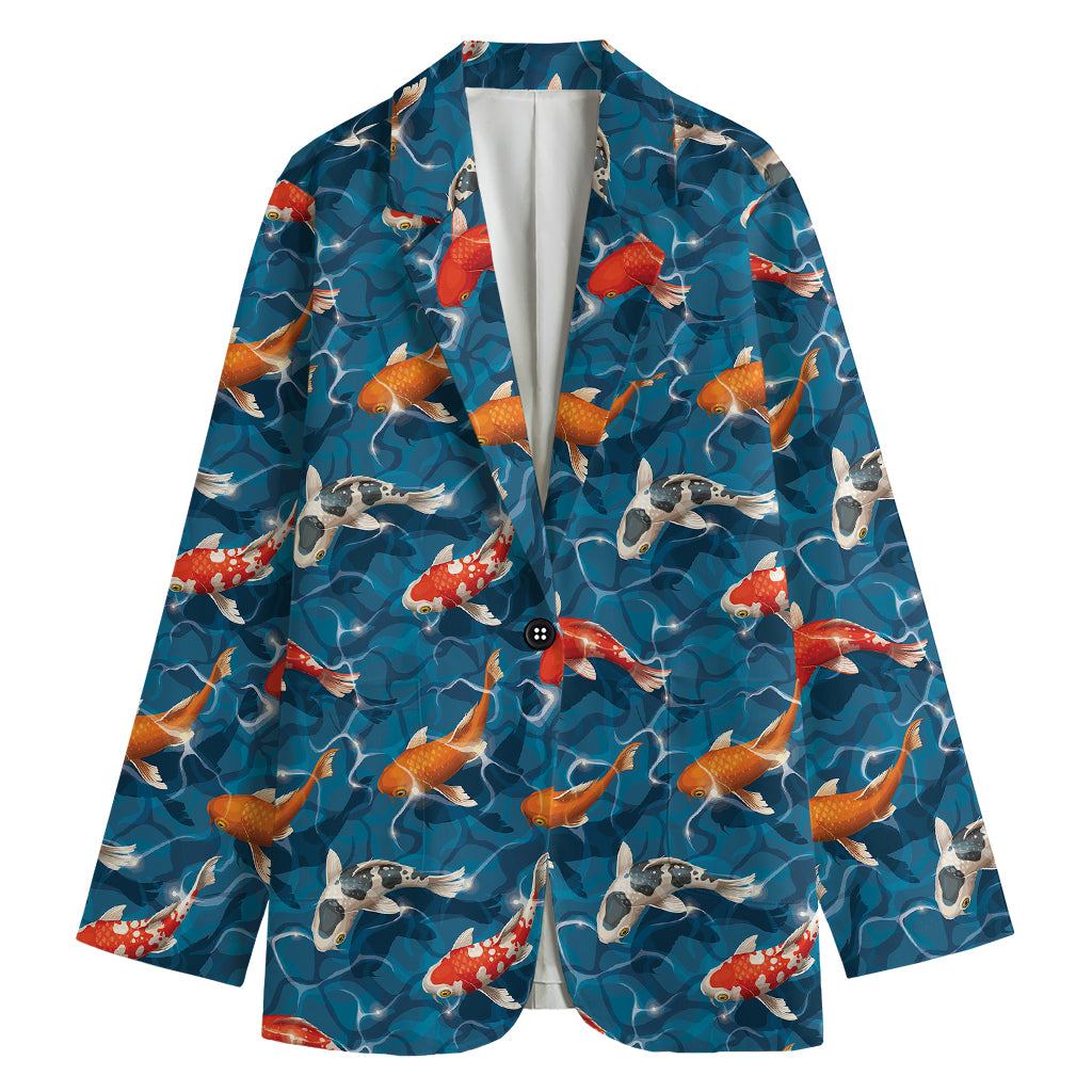 Koi Fish Pattern Print Women's Cotton Blazer