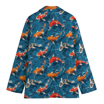 Koi Fish Pattern Print Women's Cotton Blazer