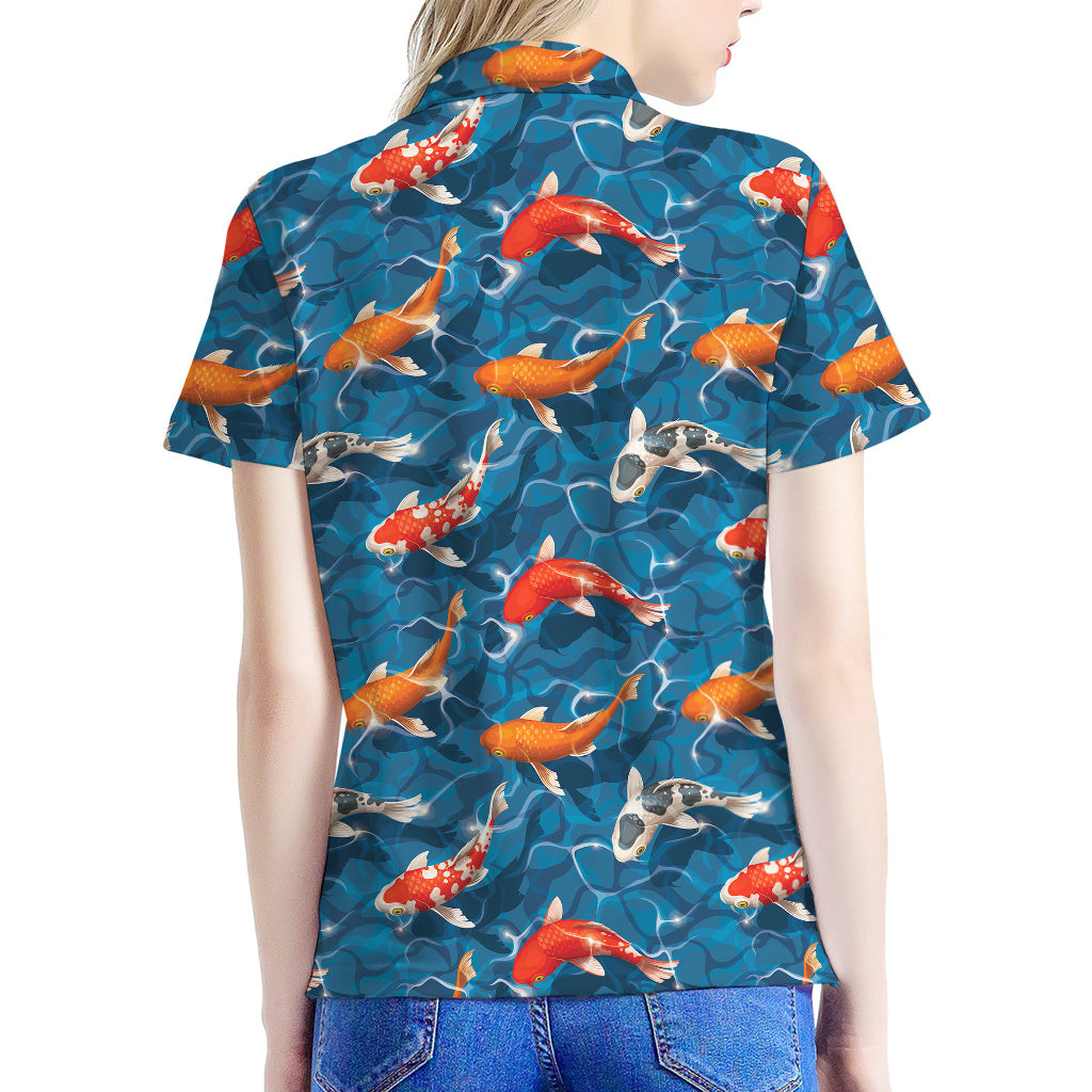 Koi Fish Pattern Print Women's Polo Shirt