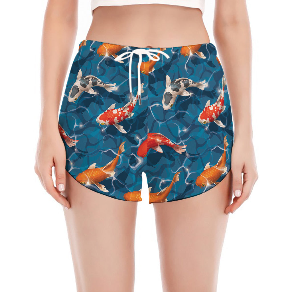 Koi Fish Pattern Print Women's Split Running Shorts