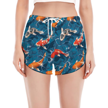 Koi Fish Pattern Print Women's Split Running Shorts