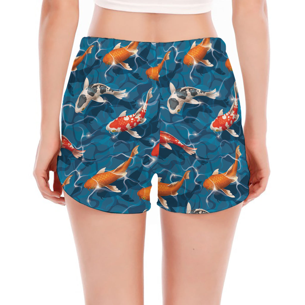 Koi Fish Pattern Print Women's Split Running Shorts