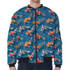 Koi Fish Pattern Print Zip Sleeve Bomber Jacket