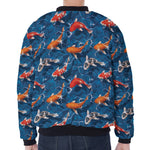 Koi Fish Pattern Print Zip Sleeve Bomber Jacket