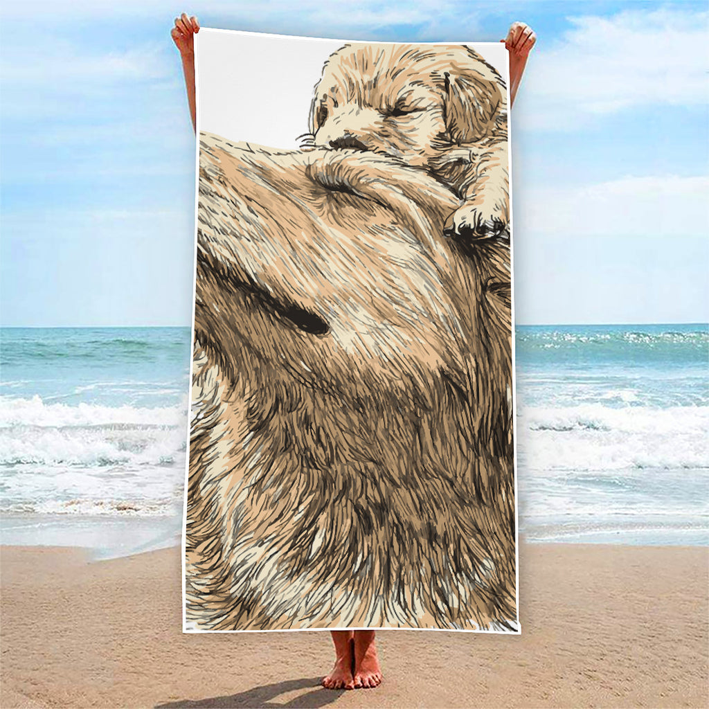 Labrador Retriever And Puppy Print Beach Towel