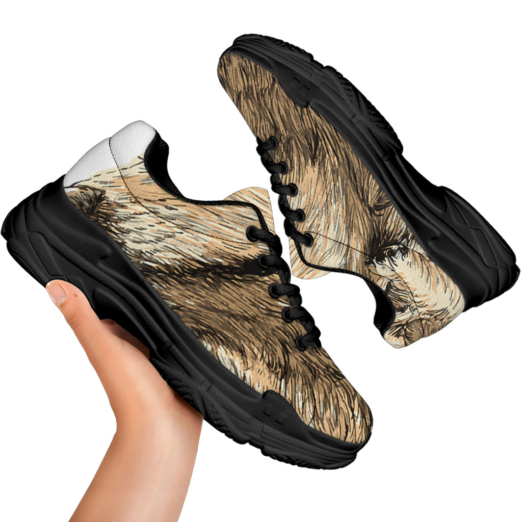 Labrador Retriever And Puppy Print Black Chunky Shoes