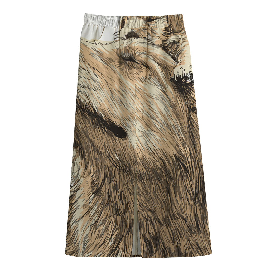 Labrador Retriever And Puppy Print Cotton Front Slit Maxi Skirt