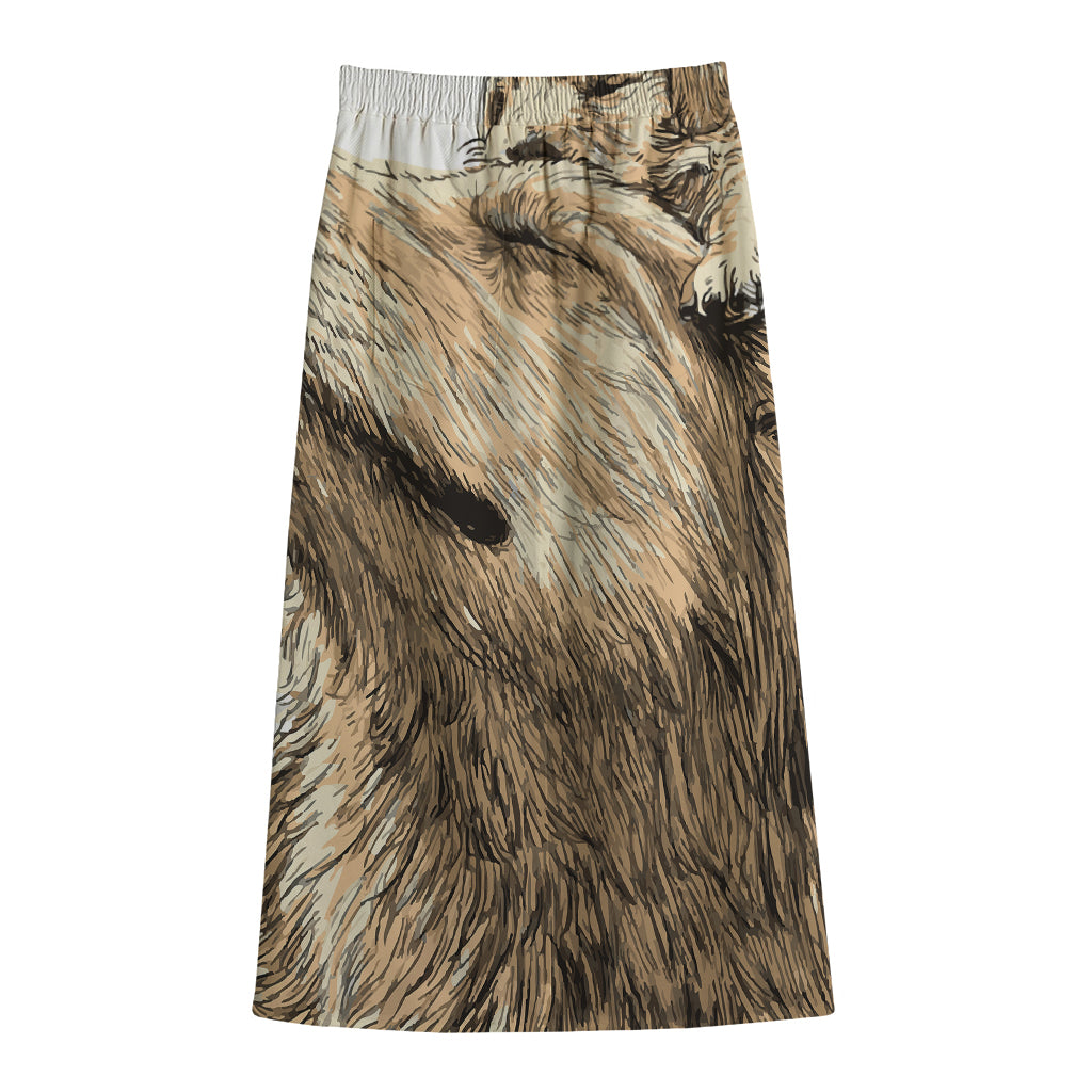 Labrador Retriever And Puppy Print Cotton Front Slit Maxi Skirt