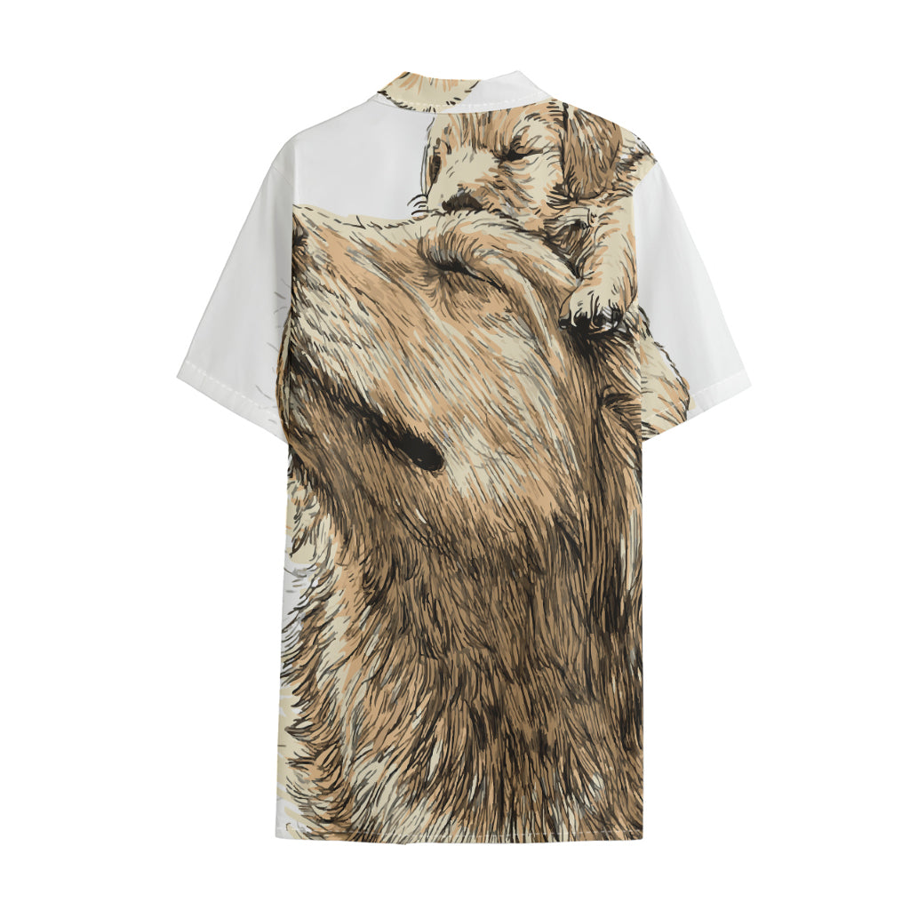 Labrador Retriever And Puppy Print Cotton Hawaiian Shirt