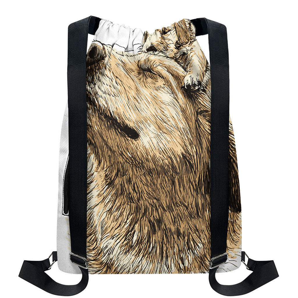 Labrador Retriever And Puppy Print Drawstring Backpack