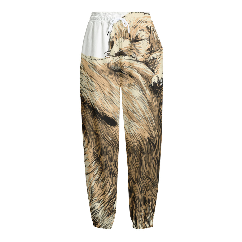 Labrador Retriever And Puppy Print Fleece Lined Knit Pants