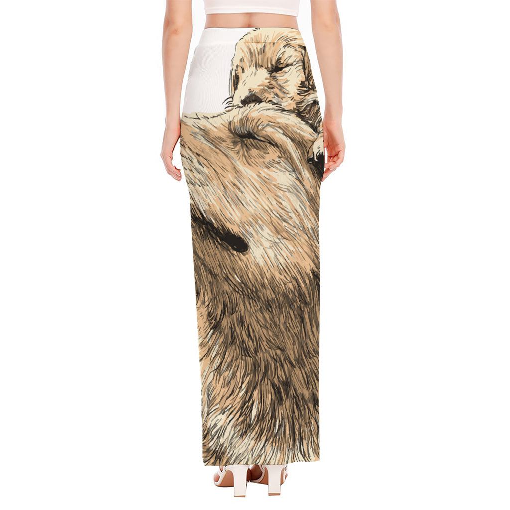 Labrador Retriever And Puppy Print High Slit Maxi Skirt