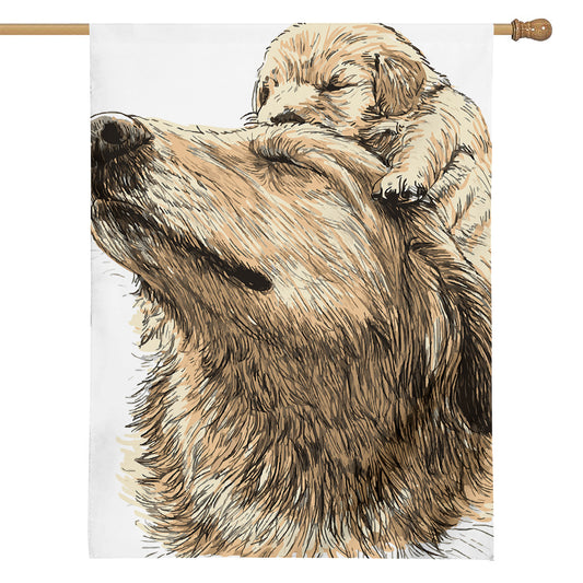 Labrador Retriever And Puppy Print House Flag