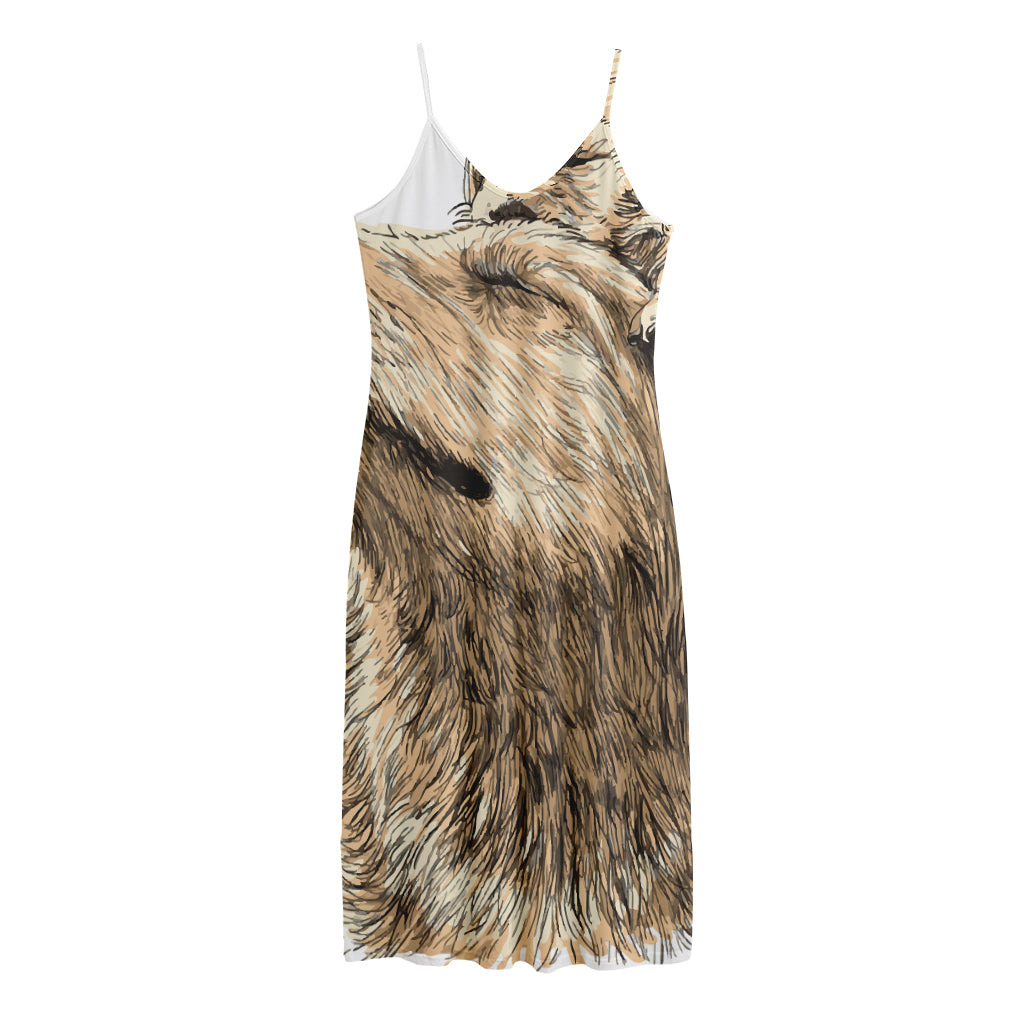 Labrador Retriever And Puppy Print Jersey Midi Cami Dress
