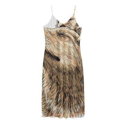 Labrador Retriever And Puppy Print Jersey Midi Cami Dress