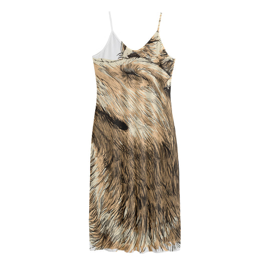Labrador Retriever And Puppy Print Jersey Midi Cami Dress