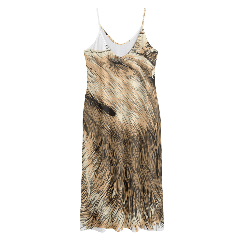 Labrador Retriever And Puppy Print Jersey Midi Cami Dress