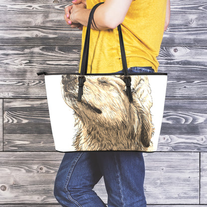Labrador Retriever And Puppy Print Leather Tote Bag