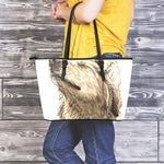 Labrador Retriever And Puppy Print Leather Tote Bag