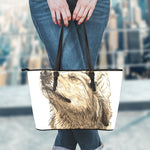 Labrador Retriever And Puppy Print Leather Tote Bag