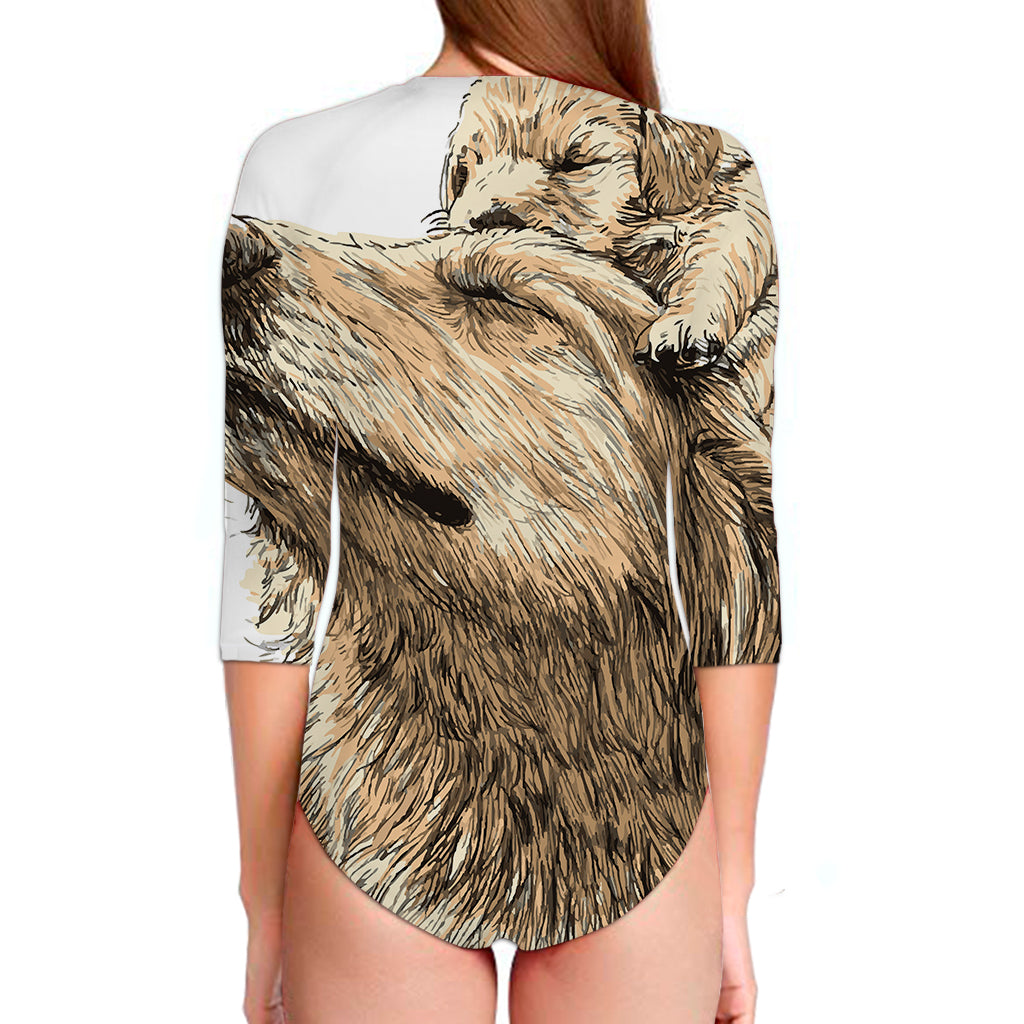Labrador Retriever And Puppy Print Long Sleeve Swimsuit