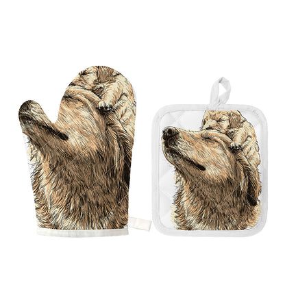 Labrador Retriever And Puppy Print Oven Mitt And Pot Holder Set