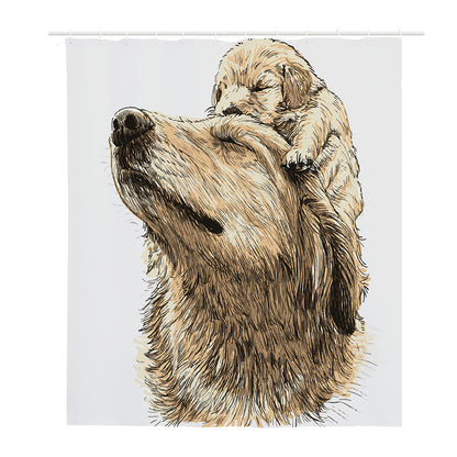Labrador Retriever And Puppy Print Polyester Shower Curtain