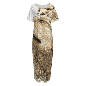 Labrador Retriever And Puppy Print Short Sleeve Long Nightdress