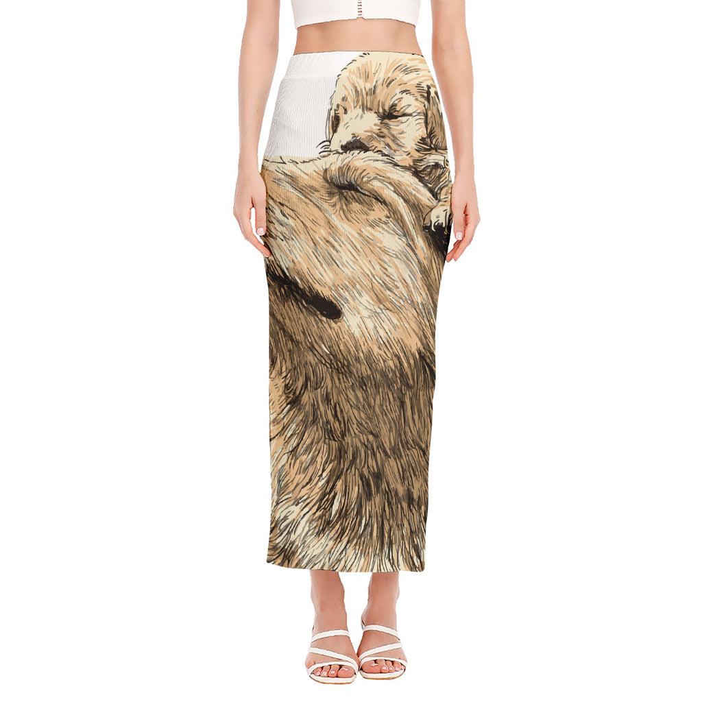 Labrador Retriever And Puppy Print Side Slit Maxi Skirt